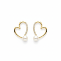 Pendientes corazón bañados en oro con perla