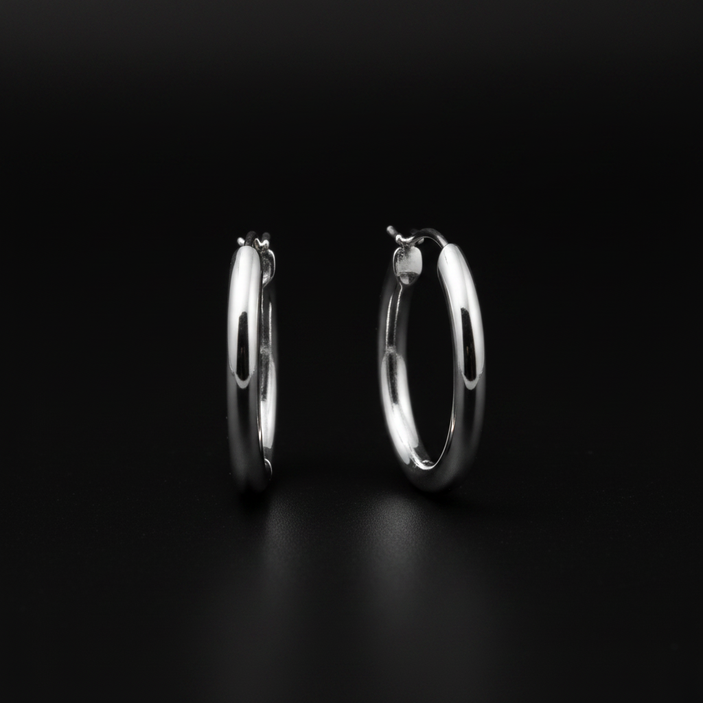 Pendientes aro plata fondo negro